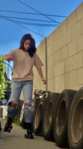 Inspired by Tik Tok videos, Beatrice tries out her new roller skates.